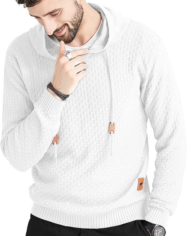 Mens Hooded Sweatshirt Long Sleeve Solid Knitted Hoodie Pullover Sweater - Image 3