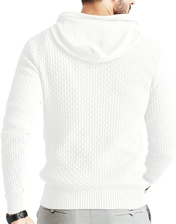 Mens Hooded Sweatshirt Long Sleeve Solid Knitted Hoodie Pullover Sweater - Image 2