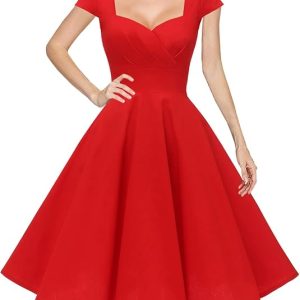 Women's Cap Sleeve 1950s Retro Vintage Cocktail Swing Dresses with Pocket