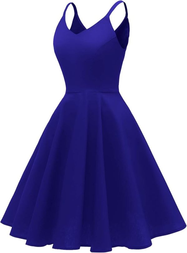Women's 1950s Retro Vintage Spaghetti Strap Cocktail Swing Dresses with Pockets - Image 2