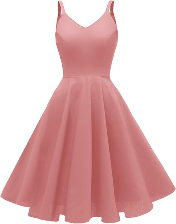 Women's 1950s Retro Vintage Spaghetti Strap Cocktail Swing Dresses with Pockets - Image 4