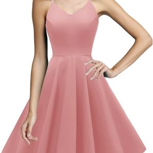 Women's 1950s Retro Vintage Spaghetti Strap Cocktail Swing Dresses with Pockets