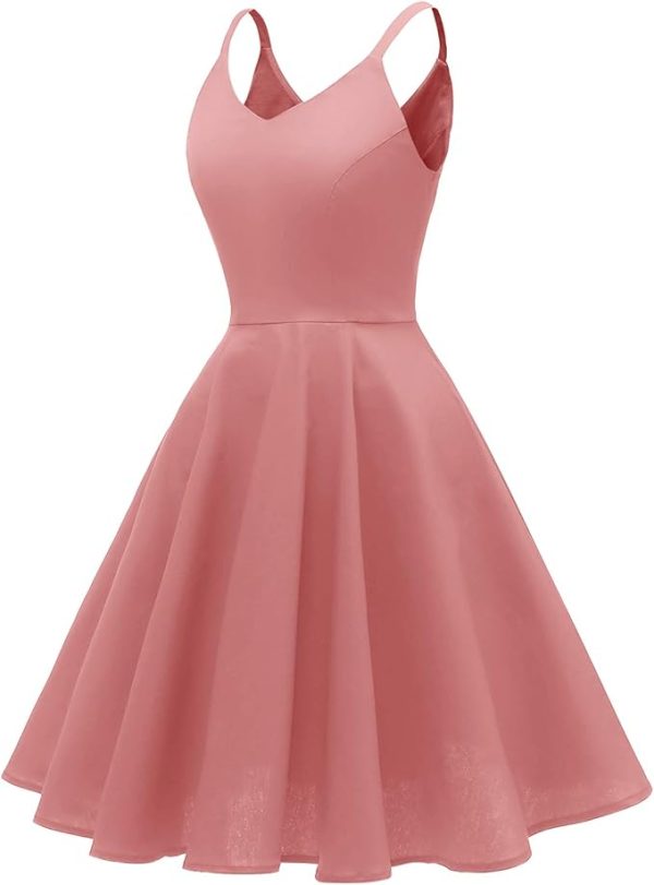 Women's 1950s Retro Vintage Spaghetti Strap Cocktail Swing Dresses with Pockets - Image 3