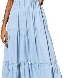 Women's Summer Maxi Dress 2025 Casual Boho Sleeveless Spaghetti Strap Smocked Tiered Long Beach Sundresses