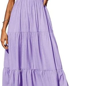 Women's Summer Maxi Dress 2025 Casual Boho Sleeveless Spaghetti Strap Smocked Tiered Long Beach Sundresses