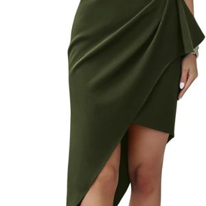 Women 2025 Summer Fashion Elegant One Shoulder Cocktail Dress Ruffle Sleeve Wrap Ruched Bodycon Short Party Dresses