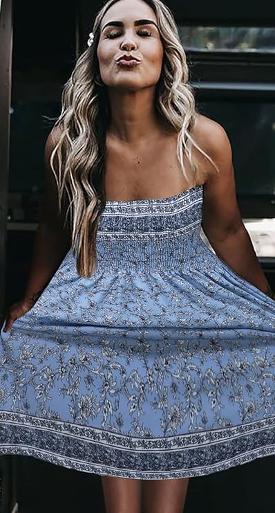 Summer Dresses for Women Beach Cover Ups Strapless Boho Floral Print Sundress - Image 5