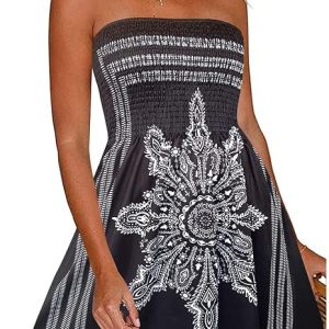 Summer Dresses for Women Beach Cover Ups Strapless Boho Floral Print Sundress