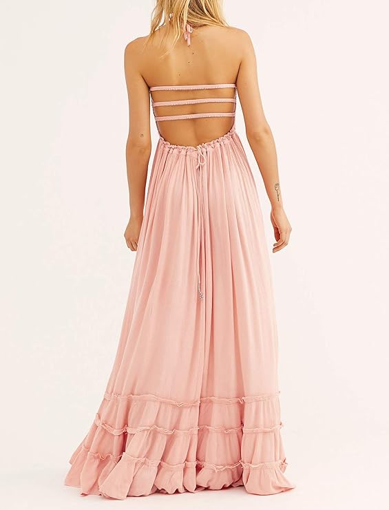 Women's Summer Floral Boho Maxi Dress Wrap Short Sleeve V Neck Ruffle A-Line Flowy Wedding Guest Long Dresses - Image 4