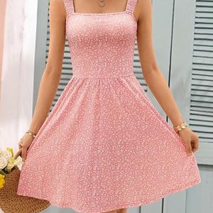 Women's Summer Casual Square Neck Dress with Pocket Cute Sleeveless High Waist A-line Sundress Midi Dresses