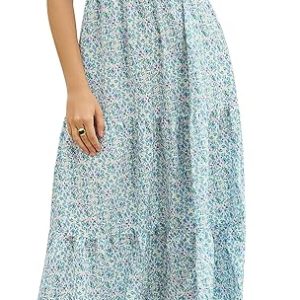 Women's 2025 Spring Summer Casual Loose Crewneck Boho Dress Ruffle Puff Sleeve High Waist Midi Dress