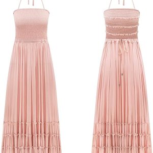 Women's Summer Floral Boho Maxi Dress Wrap Short Sleeve V Neck Ruffle A-Line Flowy Wedding Guest Long Dresses