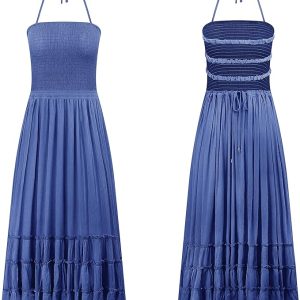 Women's Summer Floral Boho Maxi Dress Wrap Short Sleeve V Neck Ruffle A-Line Flowy Wedding Guest Long Dresses